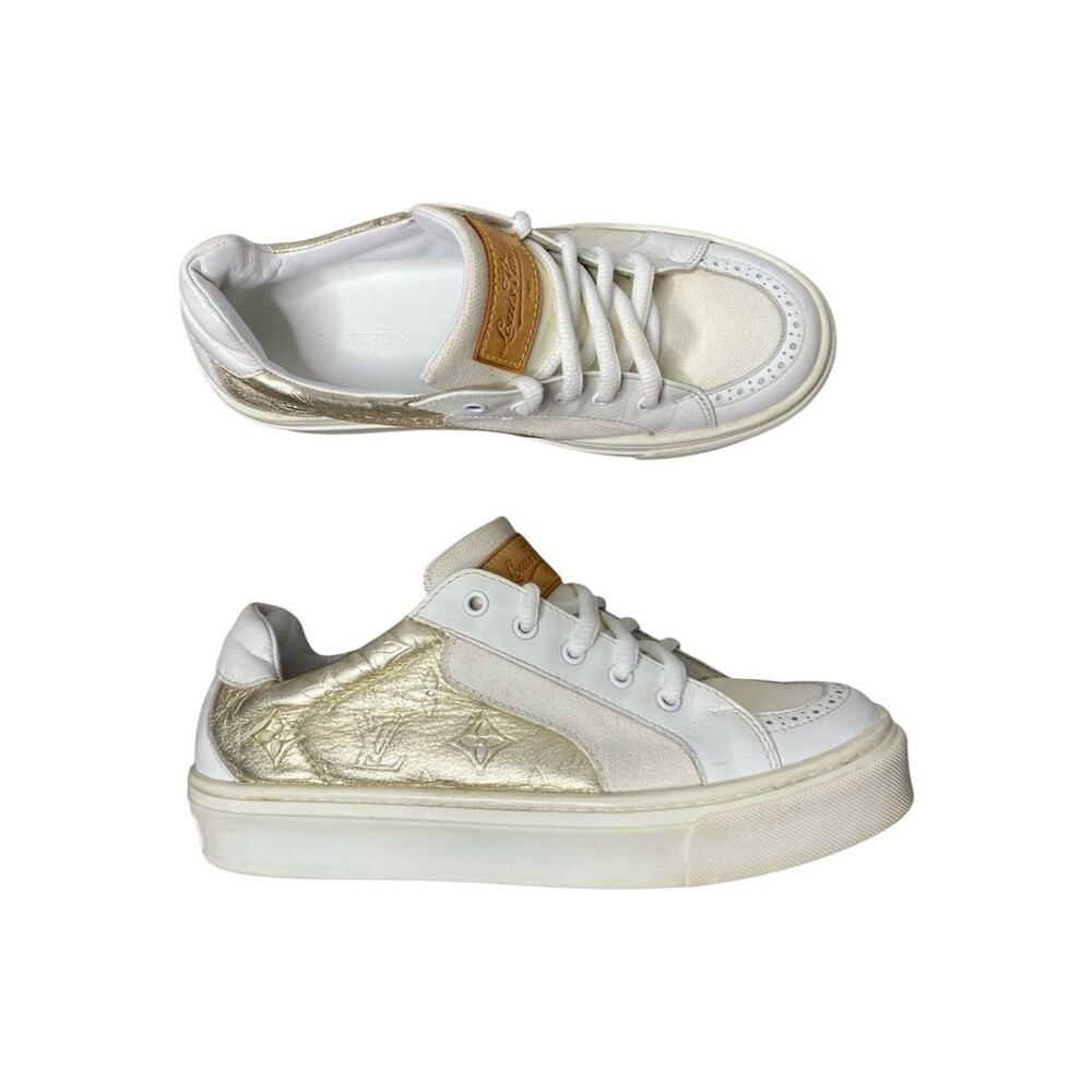 Louis Vuitton Kids Sneakers Gold Monogram Leather Logo 32 / US 1 Unisex